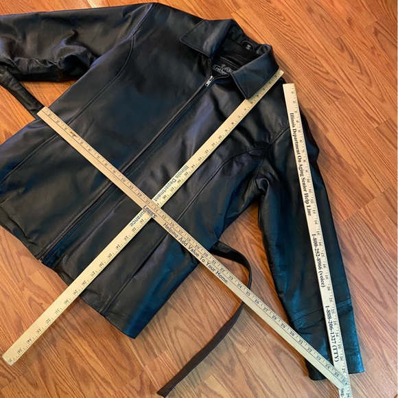 Vintage Y2K Leather Jacket Bomber Jacket Tie Waist Black Soft Leather Coat - Picture 6 of 14